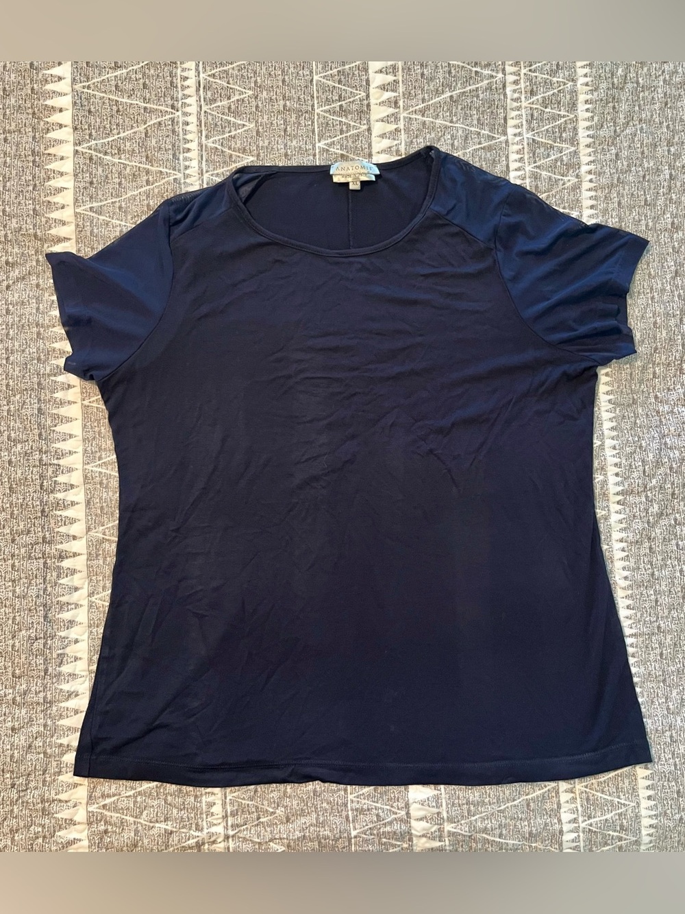 Anatomie Navy Short Sleeve Mesh Sleeve Top Size XL Travel